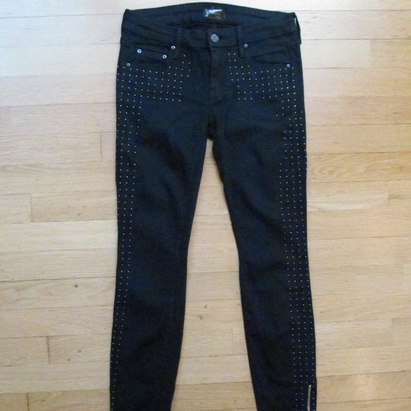 Mother The Looker Ankle Zip Looker Big Stud Black Jeans Womens Size 26 x 28" - Picture 2 of 11